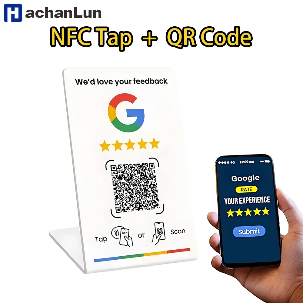 NFC215 programável para Google Review Card NFC Station Table 13.56Mhz O código QR pode ser definido independente para vincular cartão permanente
