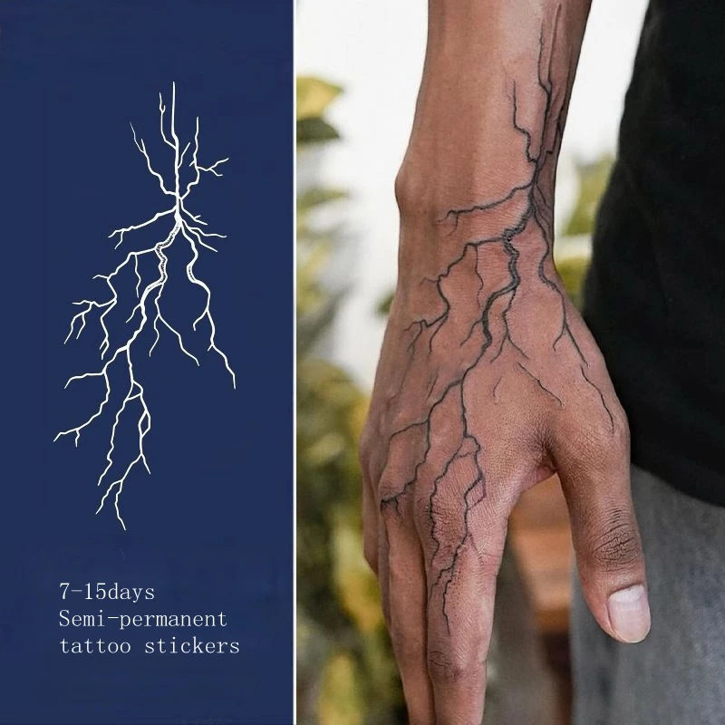Neue Blitz Hand Zurück Kräutersaft Tattoo Aufkleber Wasserdicht Semi-Permanent Fake Tattoo Arme Beine Dauerhafte Männer Frauen Tatuajes