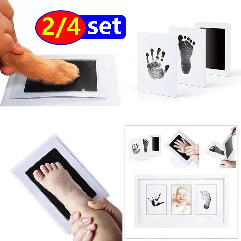 1 & 2 & 4 pçs/set almofadas de tinta de pegadas de mão do bebê seguro sem toque kits de almofada de tinta sem tinta pet gato cão pata imprime lembranças presentes