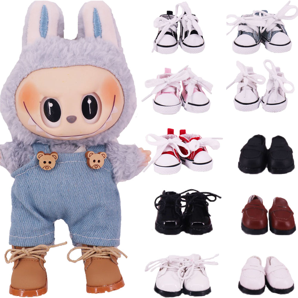 Обувь для куклы 3,8 см, однотонная парусиновая обувь на шнуровке в стиле поп, обувь из искусственной кожи для куклы Labubu 17 см, аксессуары для одежды, игрушки для девочек, одежда в подарок