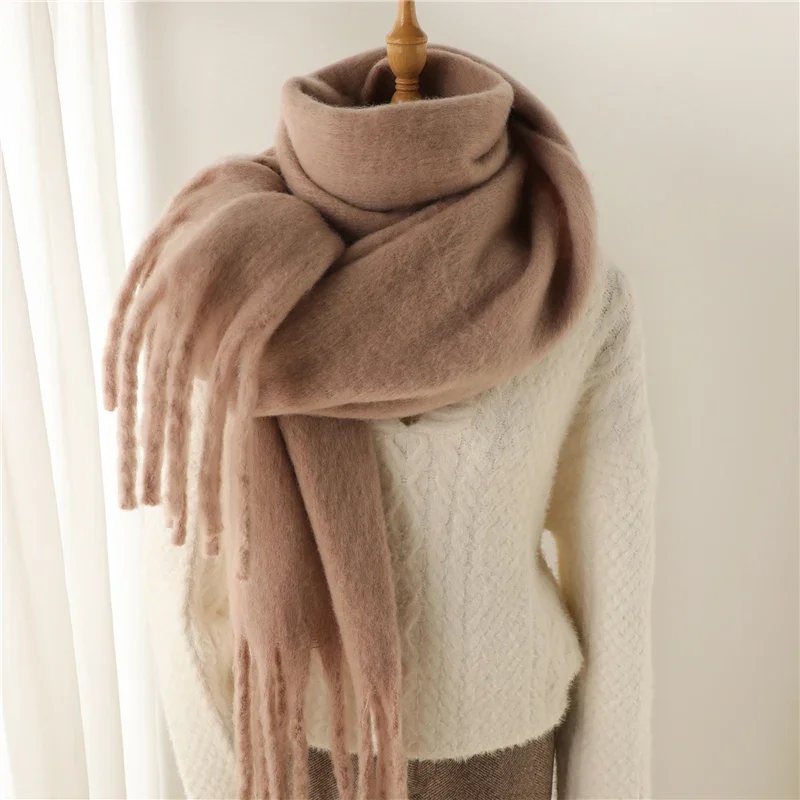 Winter Sjaal voor Vrouwen Kasjmier Warm Effen Pashmina Deken Wraps Vrouwelijke Dikke Zachte Bufanda Grote Kwastje Sjaal Lange Poncho Echarpe