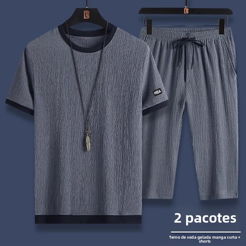 Conjunto Casual de Verão Masculino: Cseta de Manga Curta Moderna e orts Esportivo (Calça de Cinco Pontas) - Conjunto de ...