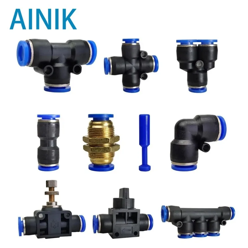 1 Uds. Conector de tubo de conexión neumática, accesorios rápidos de aire, manguera de empuje de agua, corte de 4mm, 6mm, 8mm, 10mm, 12mm, 14mm, PU PY PK
