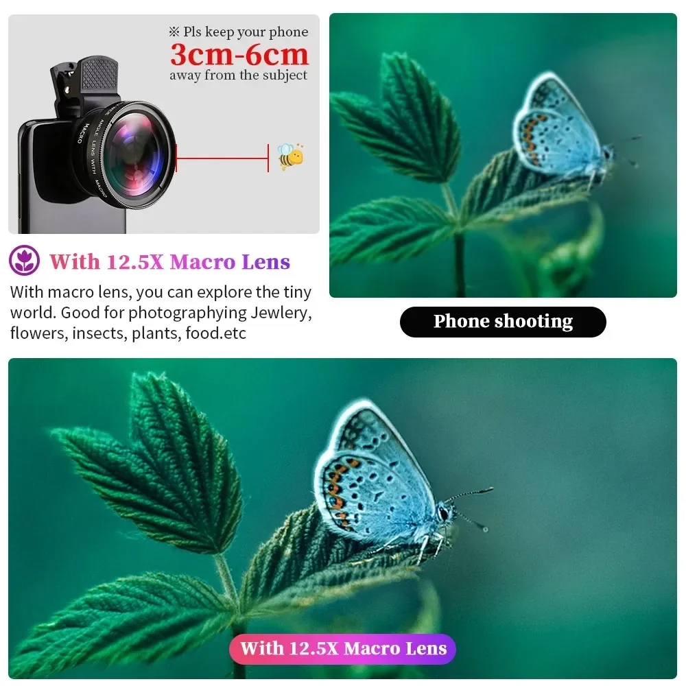 2IN1 렌즈 카메라 범용 클립 37mm 전문 0.45x 49uv iPhone 15 12 용 슈퍼 광각 매크로 렌즈 Samsung Huawei Xiaomi