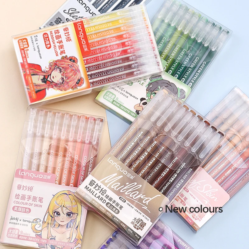 9pcs Colores Markers แปรงปากกาชุดแห้งเร็ว Graffiti วาดภาพวาด Highlighter อุปกรณ์โรงเรียนสําหรับนักเรียน Art เครื่องเขียน