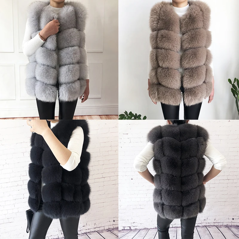 Damen hochwertige Echt fuchs Pelz Weste Natur Echtpelz Mode Pelz Mantel Jacke Weste Echt leder Mantel