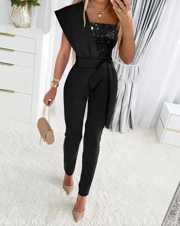 2024แขนกุดO-คอJumpsuitผู้หญิงPatchwork Romperสุภาพสตรีเซ็กซี่บอดี้สูทหญิงJumpsuit Overallsสําหรับผู้หญิงJumpsuits Elegant