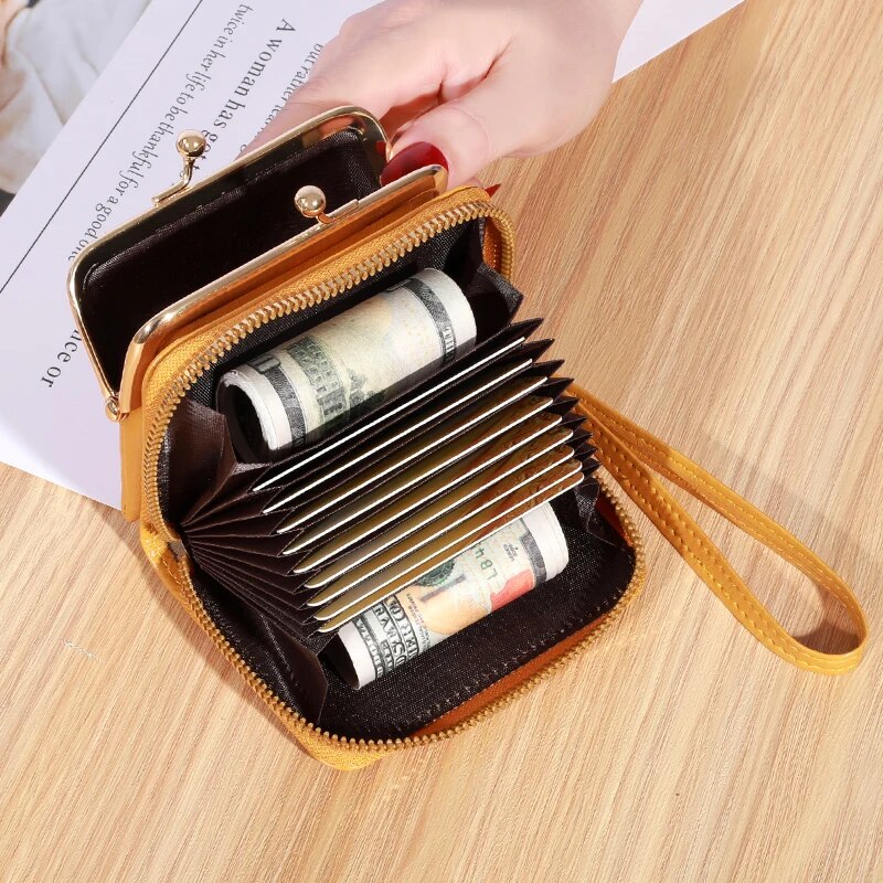 New Wallet Women's Wrist Strap Short Wax Oil Leather Zero Wallet Large Capacity Wallet Bag Letter Multi Card Card Bag Wallet