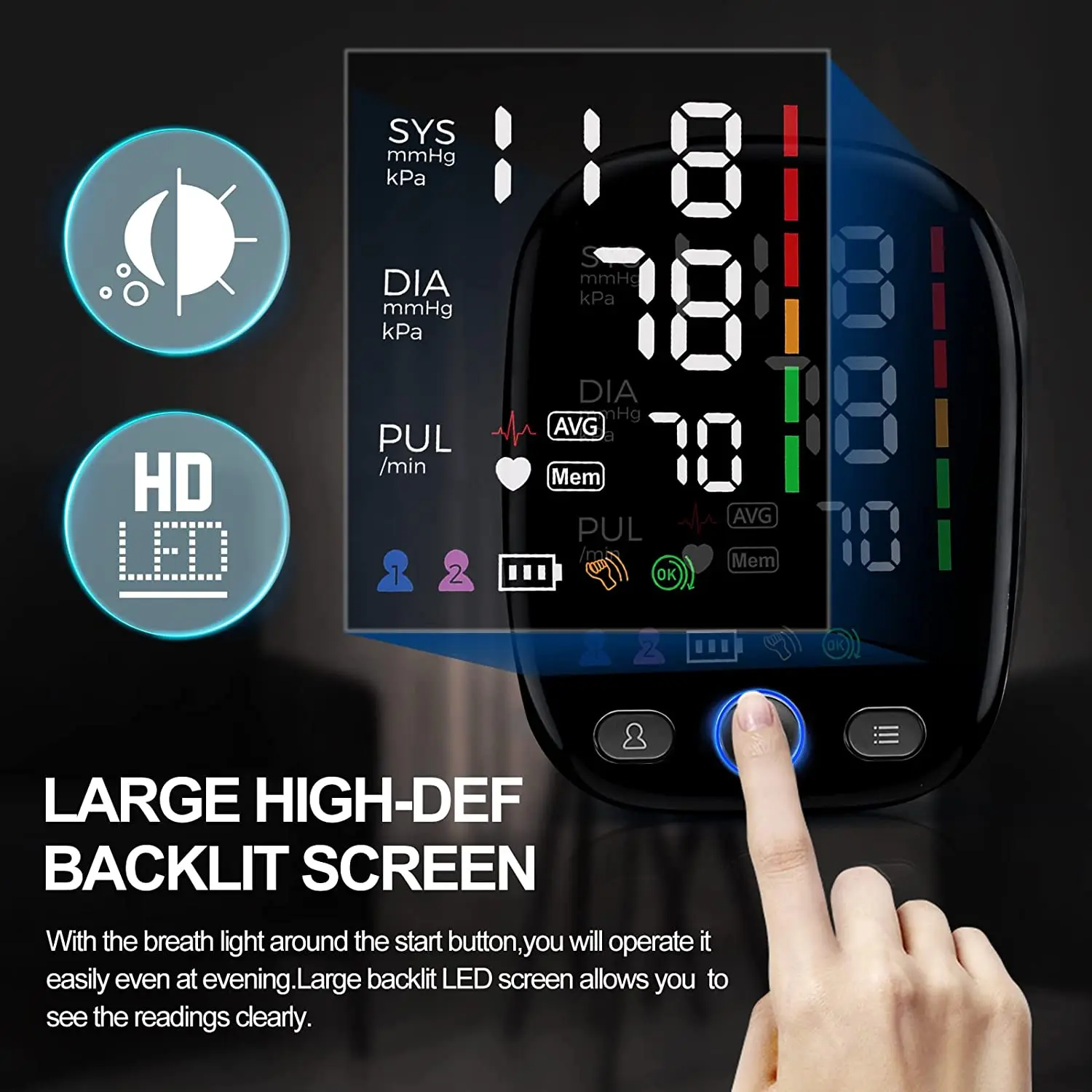 Kingclinic monitor de pressão arterial, braço superior, máquina automática de manguito BP com display LED para uso doméstico, cuidados de saúde