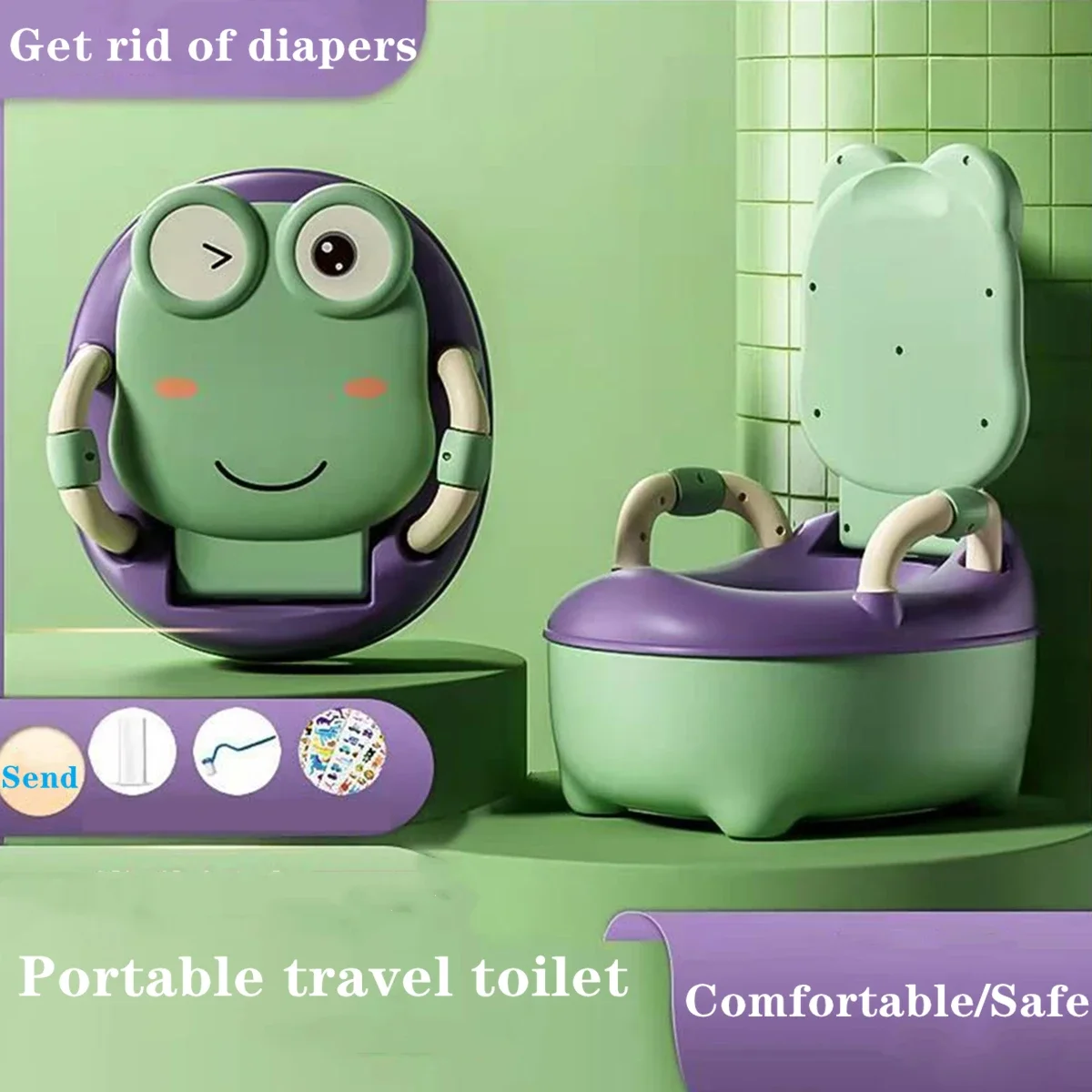 Orinal de rana de dibujos animados para bebé, asiento de inodoro portátil para niños, orinal de entrenamiento, olla de WC para bebé, urinario para niño, olla de viaje