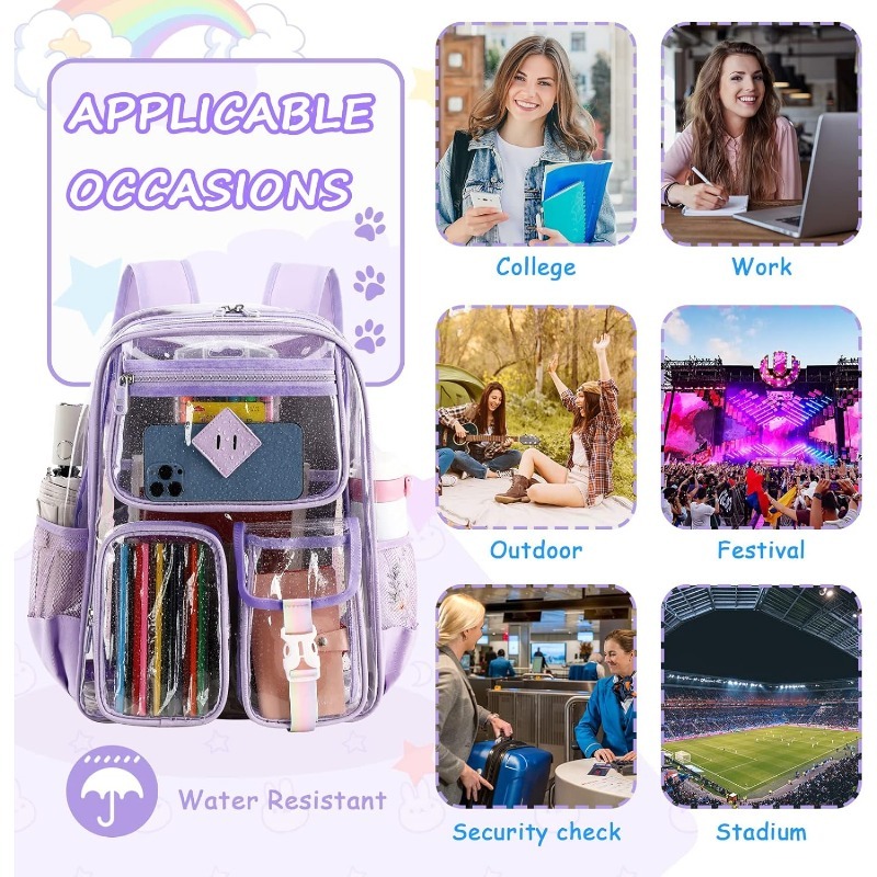 Clear Backpack for Girls, Fashion PVC Transparent Bookbag for Kids & Teens Waterproof Large Capacity Elementary School Backpack