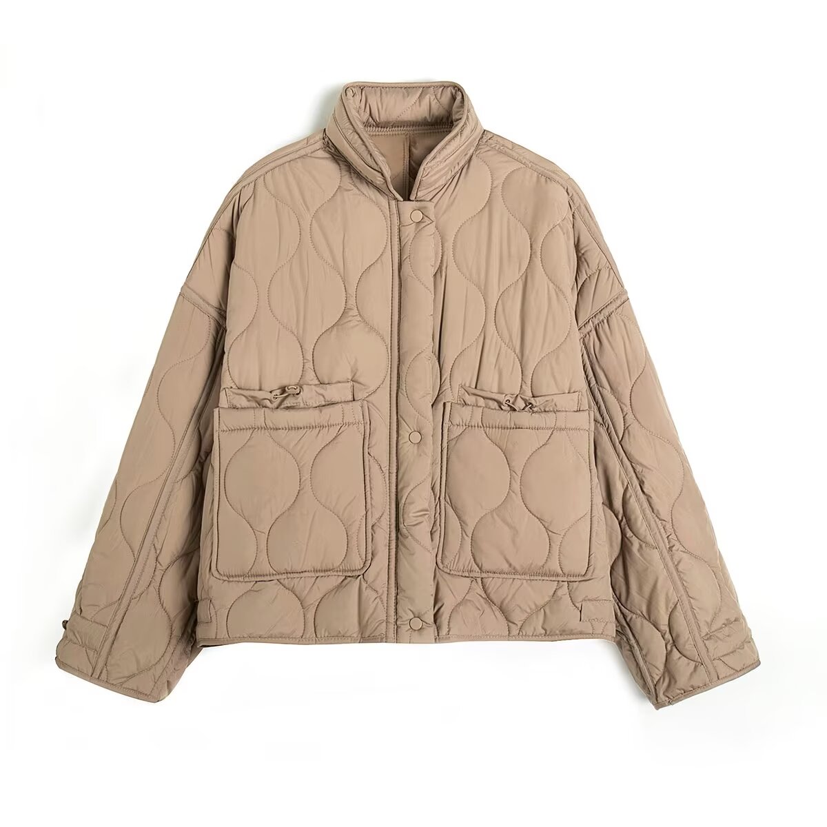 DEEABAE Women's New Fashion Warm Cotton Outerwears Fall and Winter Standing Collar Long Sleeve Zipper with Buttons Vintage Jacke