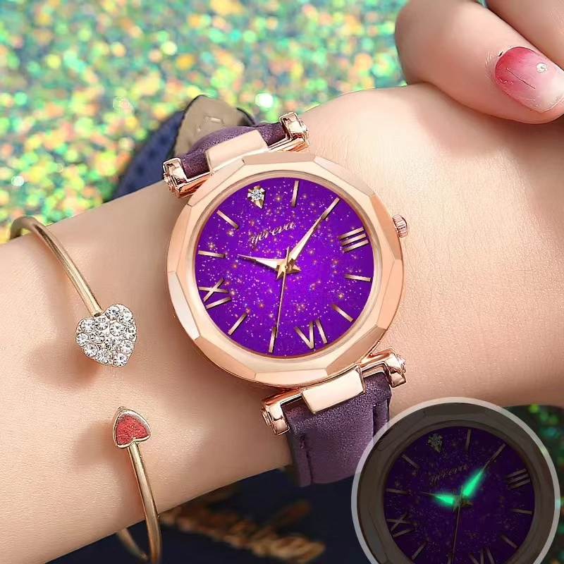 Reloj de cuarzo, conjunto de ocio a la moda, reloj con correa de acero, reloj de pulsera de aleación con diamantes de imitación, reloj para mujer