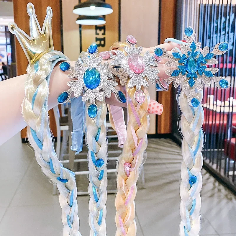 Dziewczyny Elsa Cosplay opaska na głowę tkany warkocz zaplątany śnieżynka opaska z koroną akcesoria do włosów dziewczyna kokarda księżniczki ozdoba do włosów