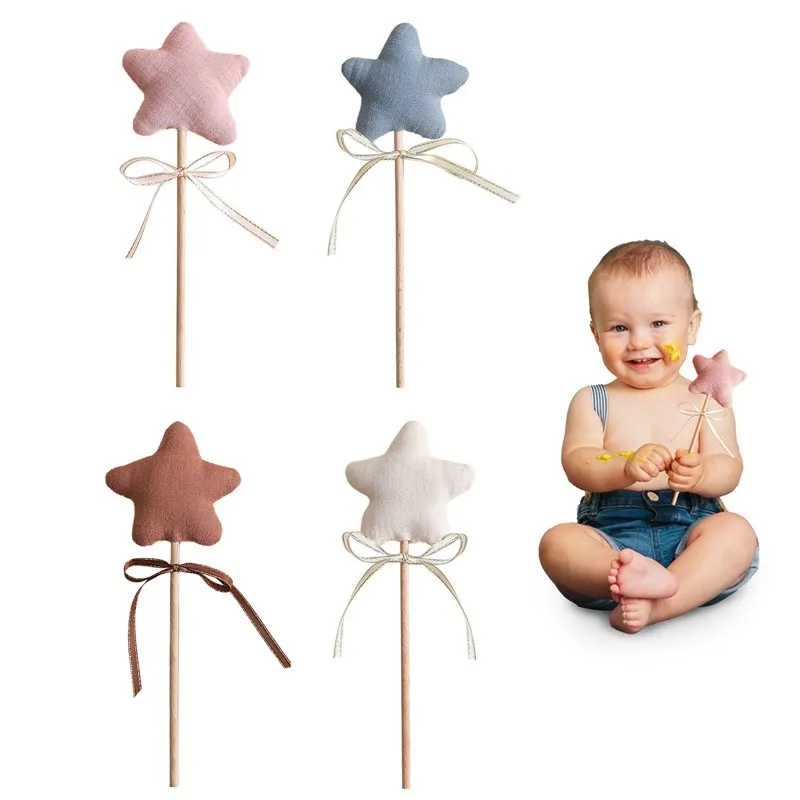 เด็กทารก Star Magic Wand Rattle ของเล่นบริสุทธิ์ผ้าตาข่ายผ้าฝ้าย Rattle ทารกตกแต่งพรรควันเกิดอุปกรณ์เสริมการถ่ายภาพ