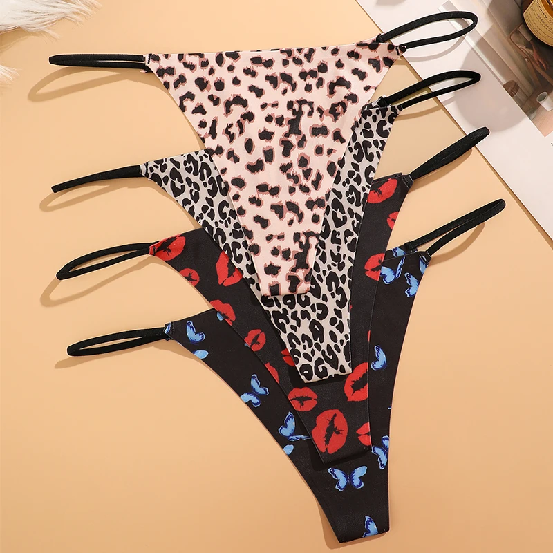 FINETOO 4PCS Seamless Thong ผู้หญิงสายบางต่ําเอวความยืดหยุ่นสูงกางเกงเซ็กซี่ชุดชั้นในกางเกงสุภาพสตรี T-Back สบาย