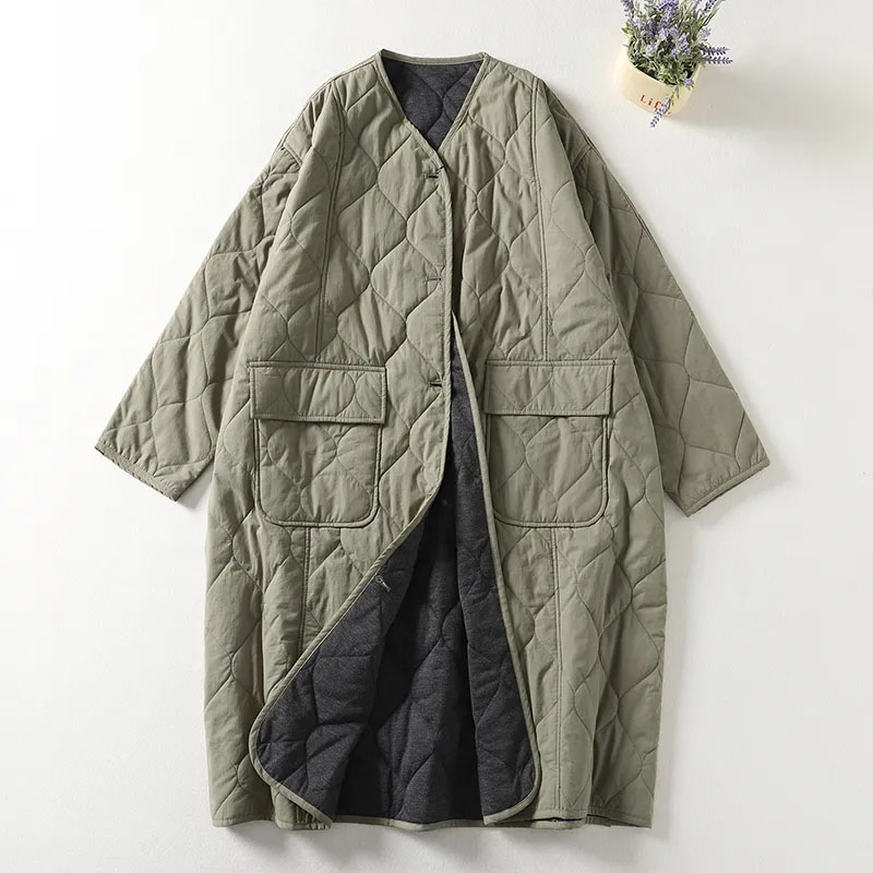 Jaqueta acolchoada longa e larga para mulheres, Parkas leve, sobretudo de algodão, de peito único, feminina, outono, inverno, nova