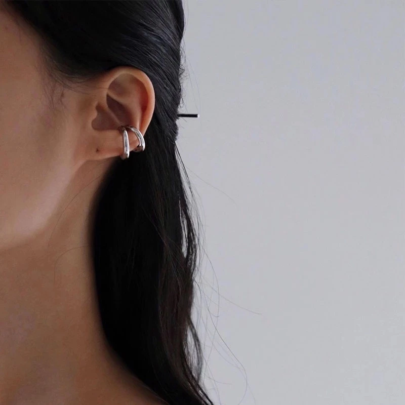 Piercing falso para mujer y hombre, aretes de doble círculo, puños Vintage de hip hop, accesorios para las orejas, moda coreana