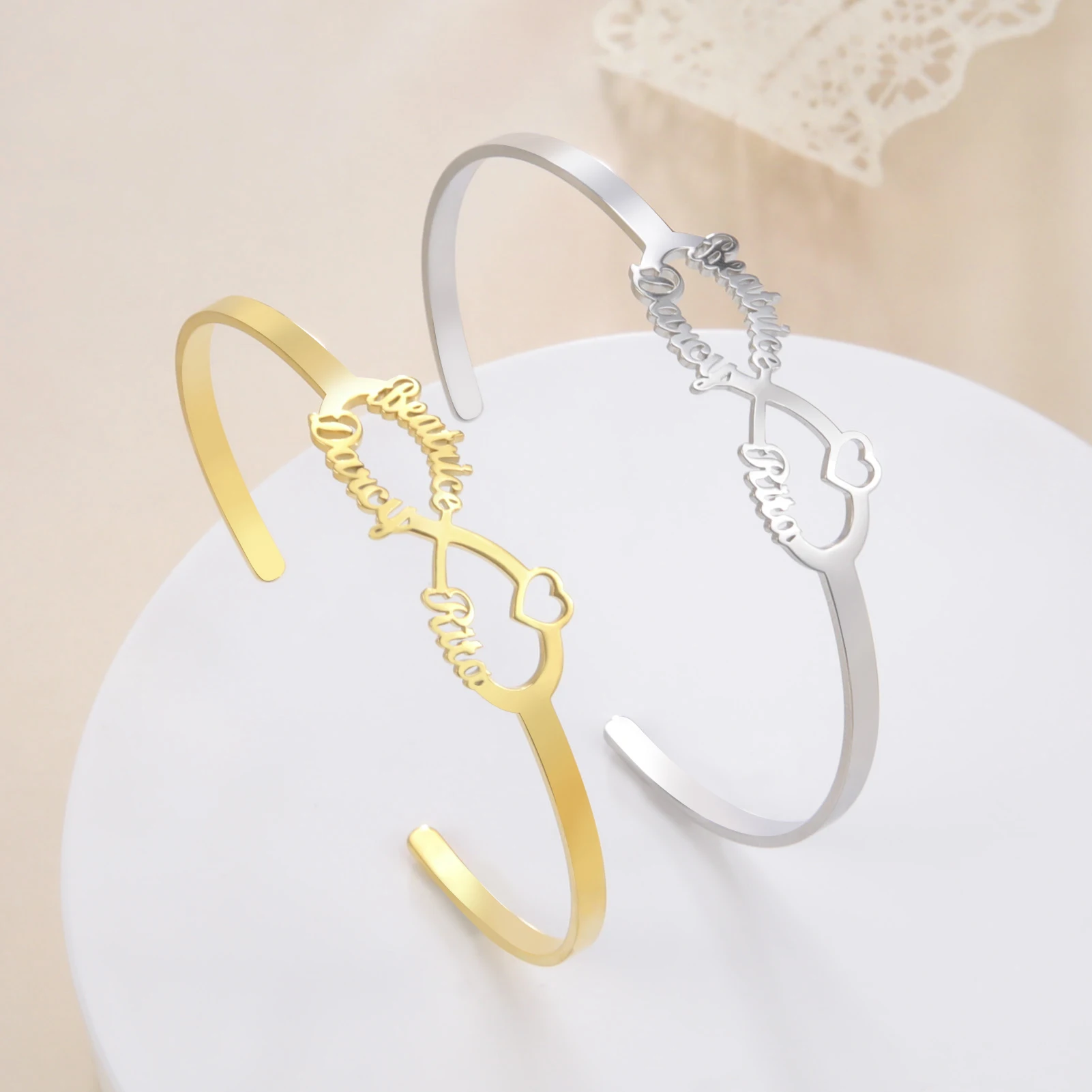 Pulsera con nombre personalizado para mujeres y hombres, joyería personalizada de acero inoxidable, brazalete con nombre árabe de Color dorado personalizado, regalo de cumpleaños