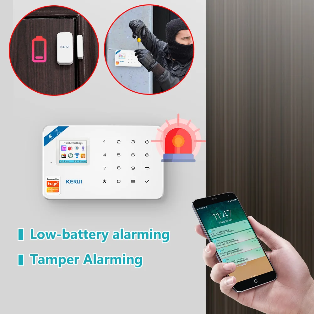 KERUI W181 ระบบรักษาความปลอดภัยบ้าน WIFI GSM Tuya สมาร์ท Motion Detector เซ็นเซอร์ประตูกันขโมย IP กล้องทํางาน Alexa Google