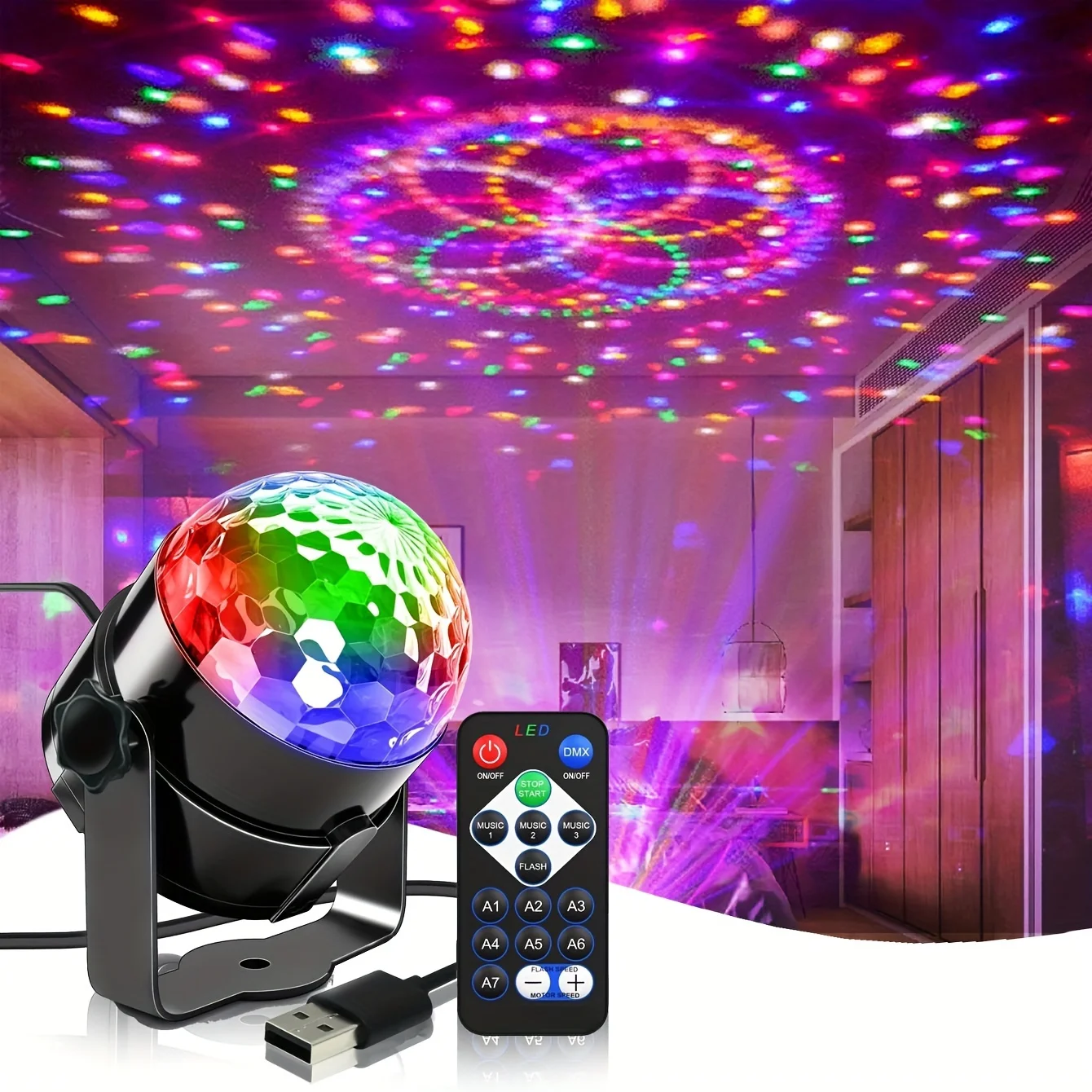 Kolorowe światło stroboskopowe LED RGB z zdalnym światłem dyskotekowym Obrotowy stroboskop do domu Imprezy urodzinowe Ślub Bar Pokaz Lampa