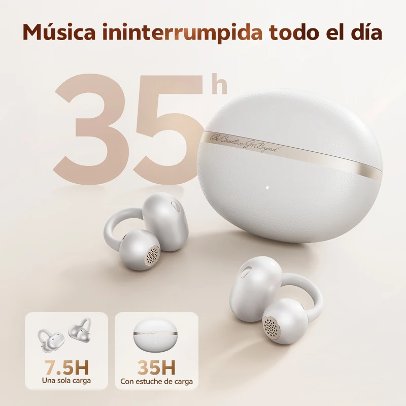 QCY Crossky C50 Auriculares inalámbricos abiertos Bluetooth 6.0, cómodos auriculares de clip, 4 micrófonos, llamadas nítidas con IA, refuerzo de graves, 35 horas de reproducción para deportes y running