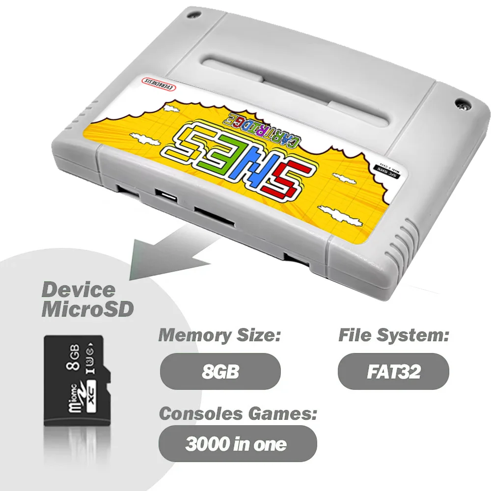 Scheda SFC 3000 in 1 con cartuccia di gioco per carte TF da 8 GB per accessori di gioco per carte di memoria per console di gioco Super Famicom SNES SFC