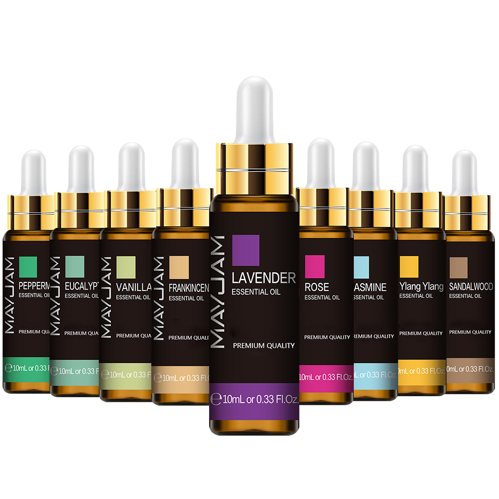10ML Lavendel Eucalyptus Pure Essentiële Oliën Rose Citroen Jasmijn Vanille Mint Sandelhout Bergamot Tea Tree Diffuser Aroma Olie
