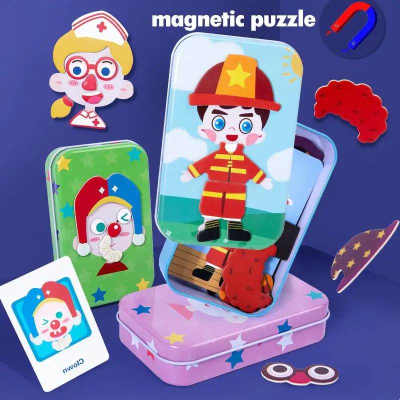 แม่เหล็ก 3D ปริศนาเด็กแต่งตัว Expression Travel ดีบุกกล่องจิ๊กซอว์เกมการศึกษาจินตนาการของเล่นของขวัญสําหรับหญิง