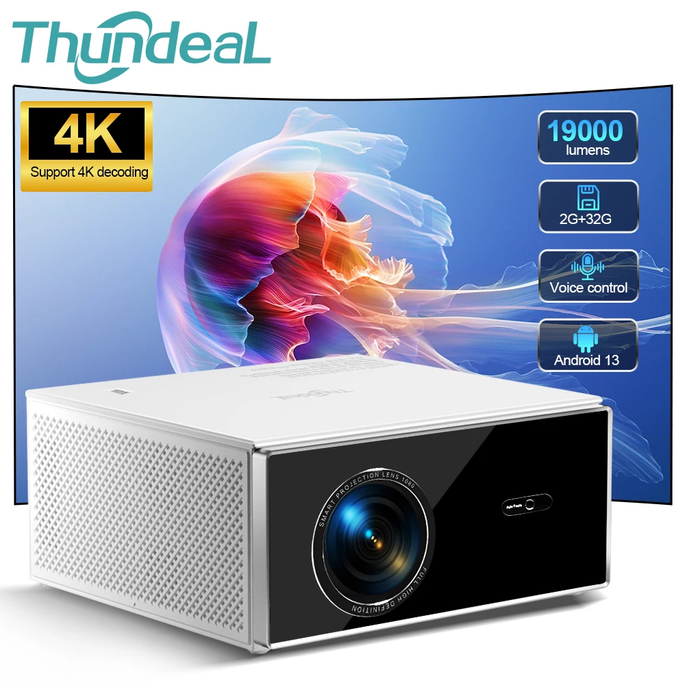 ThundeaL TDA7W Full HD 1080P Projetor Android 13 WiFi6 2G 32G Projetor 4k Vídeo TDA7 Controle de Voz 3D Smart Home Theater de casa Beamer projetor 4k portátil projetor