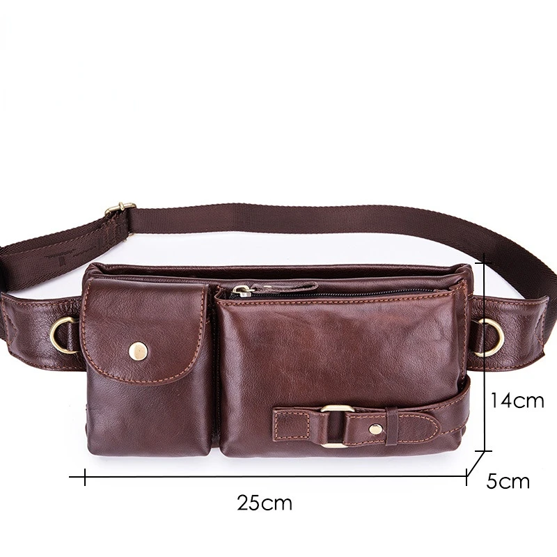 Men's Waist Packs Casual Rectangle Soft Genuine Cowhide Leather Mobile Pocket Crossbody Chest Bag