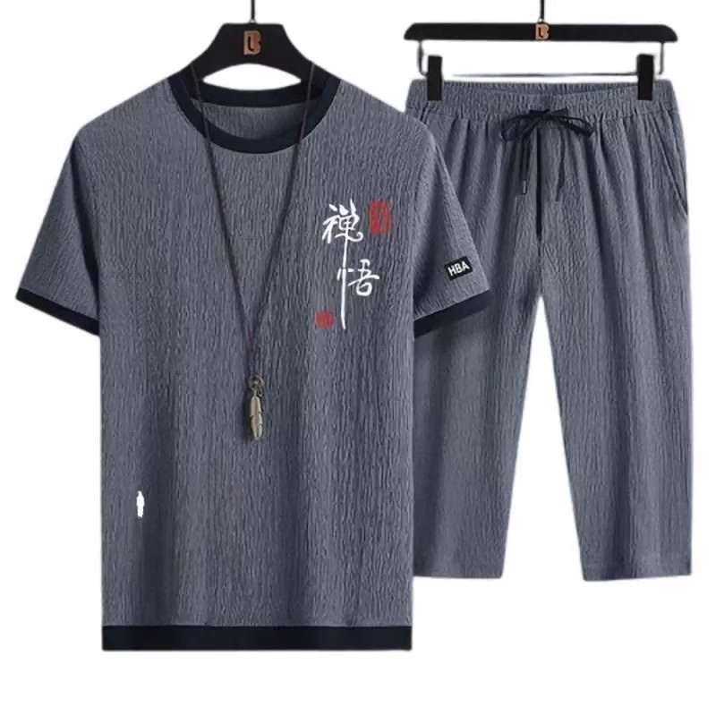 Conjunto Casual de Verão Masculino: Cseta de Manga Curta Moderna e orts Esportivo (Calça de Cinco Pontas) - Conjunto de ...