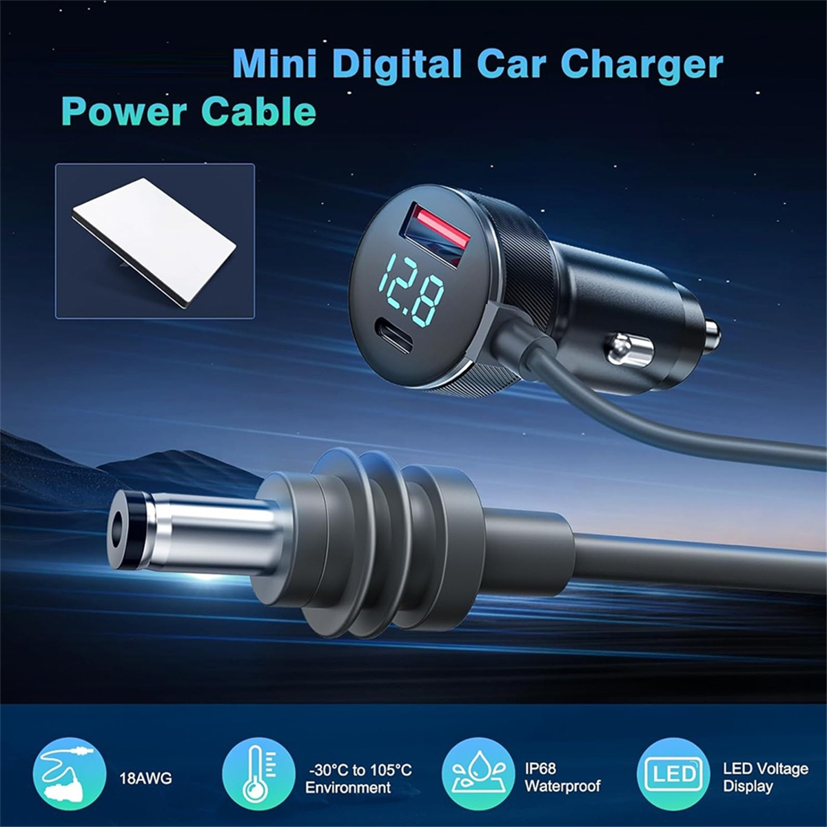 BABQ 3-in-1 for Starlink Mini DC Power Cable 65W Fast Charger Type-C USB Socket Cigarette Lighter with LED Voltmeter Display