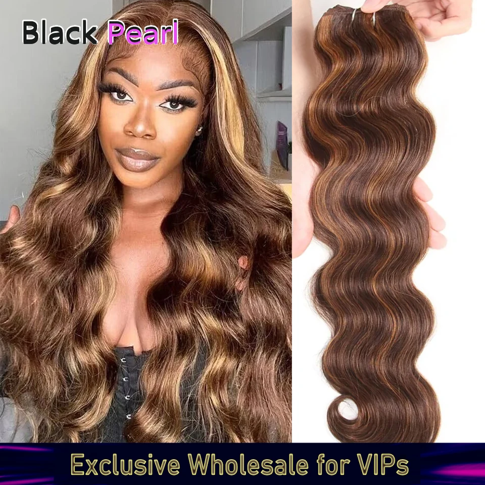 Brazilian Remy Body Wave Cabelo Humano, Marrom Highlight Weave, Ombre Loira, Ondulado, Costurar na Cor do Piano, 1 Pacotes