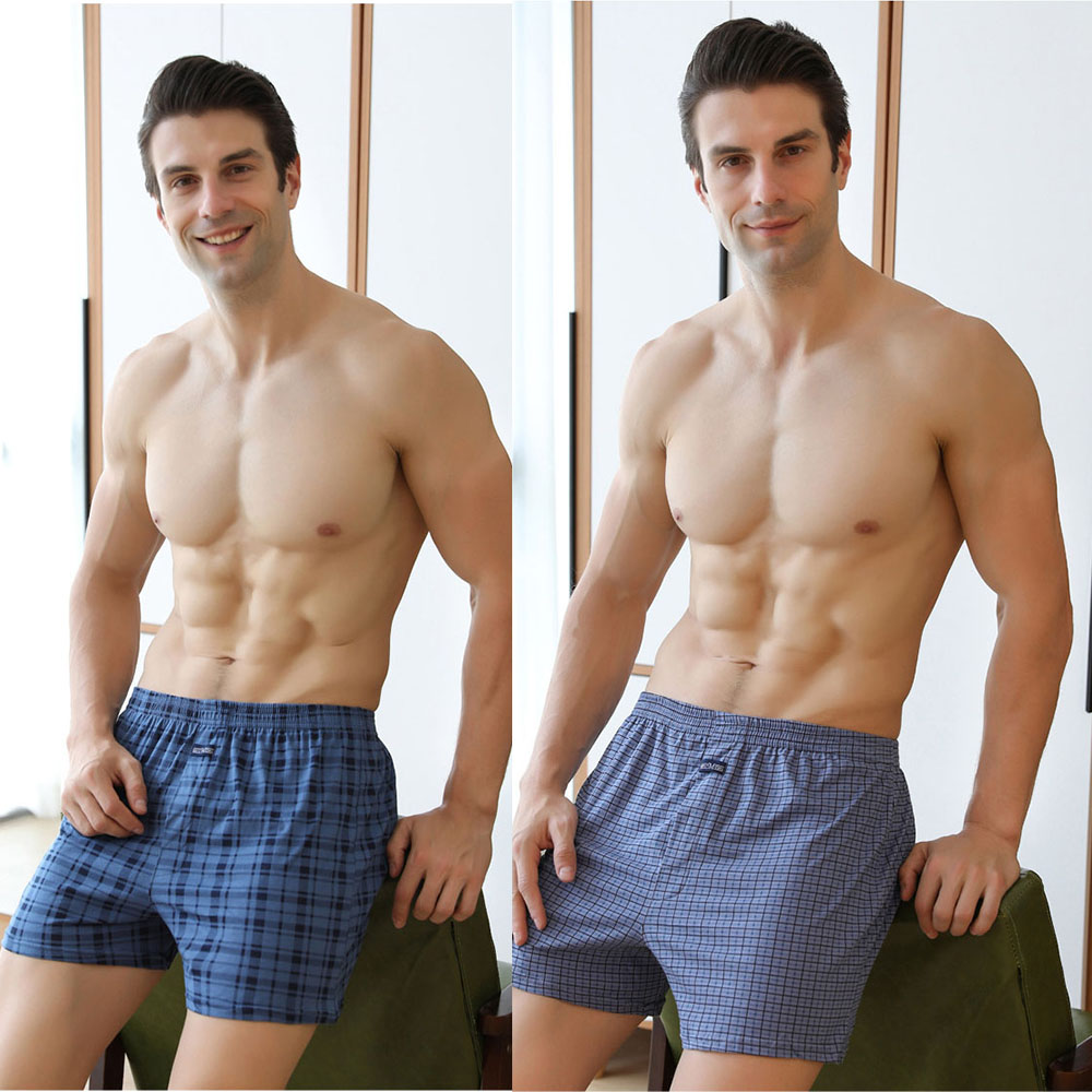 3PCS/Pack 100% Cotton Men Pajama Pants Plaid Elastic Waist Sleeping Shorts Casual Breathable 3D Crotch Bottoms Pijama Hombre