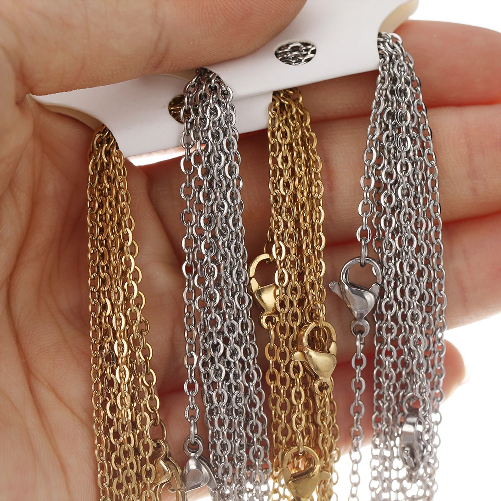 10pcs 50 ซม.2 มม.สีสแตนเลสสตีลโซ่สร้อยคอแฟชั่นเครื่องประดับ Cuban Chains ขายส่งโซ่งานฝีมือ DIY