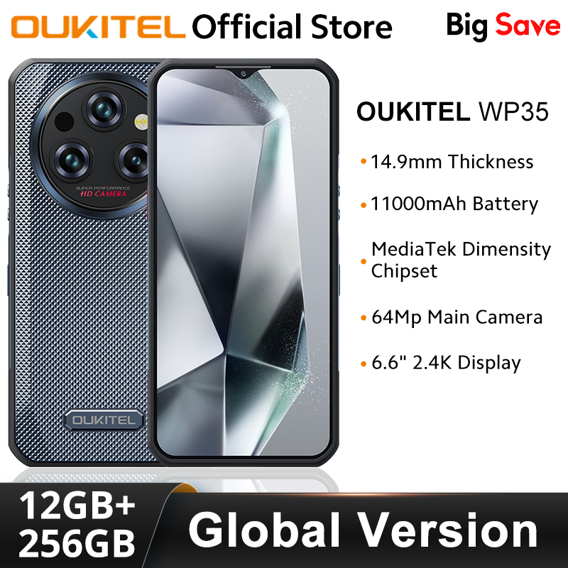 Oukitel WP35 5G Smartphone resistente pantalla 2,4 K MTK Dimensity 6100 + 11000mAh 8GB + 256GB 64MP cámara trasera teléfono móvil Android 14