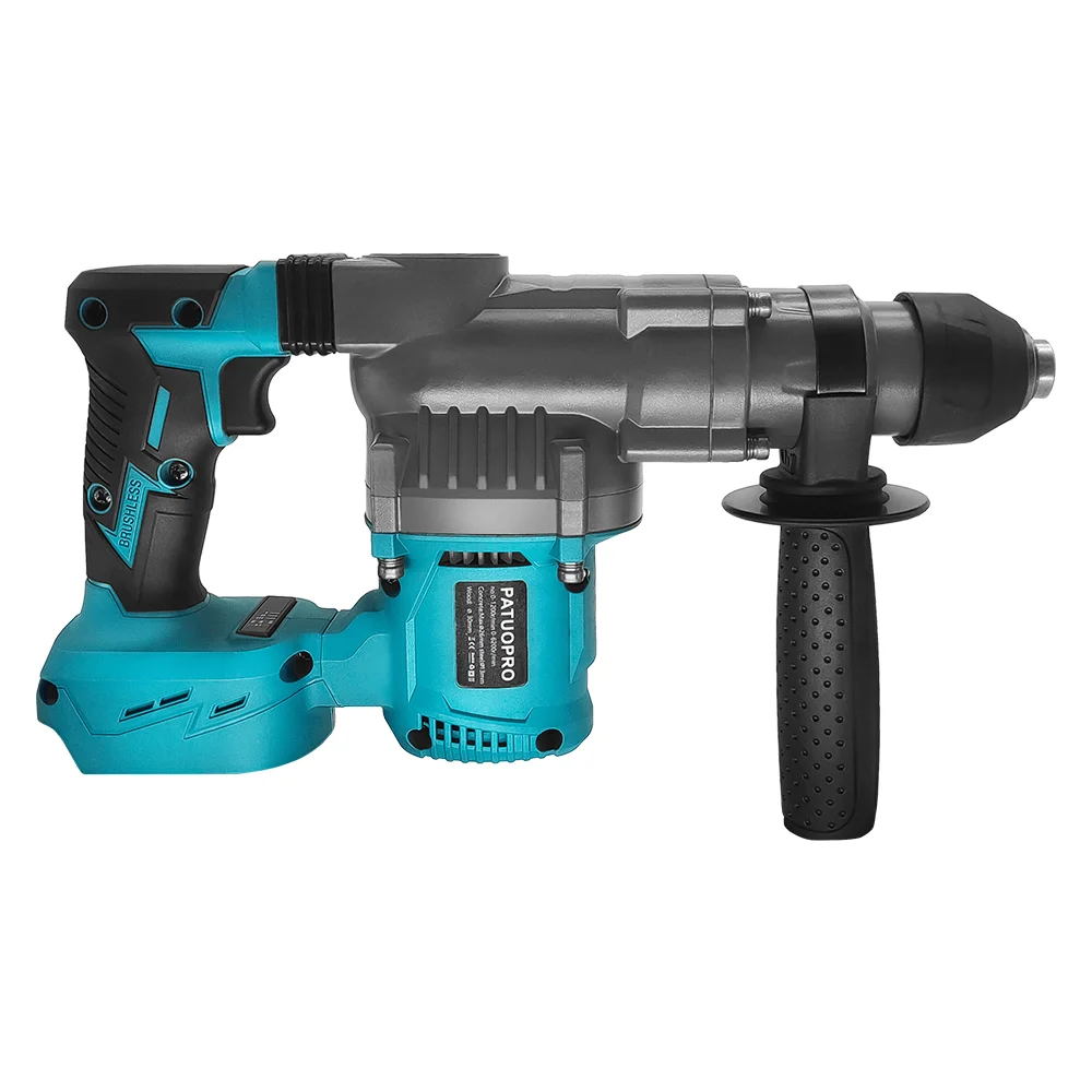 PATUOPRO 2-Mode Brushless Electric Impact Hammer Drill 26mm Cordless Rotary Hammer Handheld Power Tools For Makita 18V Battery