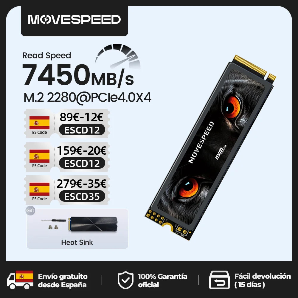 MOVESPEED 7450 MB/s SSD NVMe M.2 2280 4TB 2TB 1TB disco duro interno de estado sólido M2 PCIe 4,0x4 2280 unidad SSD para PS5 portátil PC
