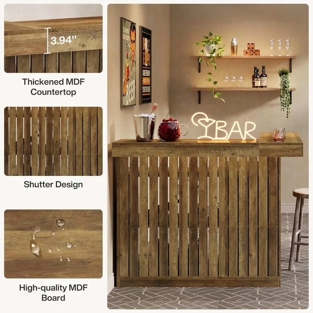 L-Shaped Home Bar Unit, Corner Liquor Bar Table with Storage Shelves and Wine Glasses Holder, Industrial Wine Cabinet