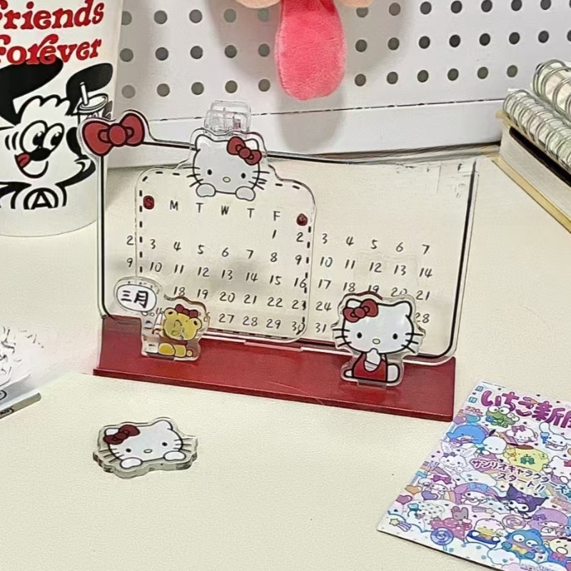 Sanrio Hello Kitty Calendar Cute Acrylic Ornament Kitty Recycling Reusable Calendar Ins Note Board Desktop Essential Gift