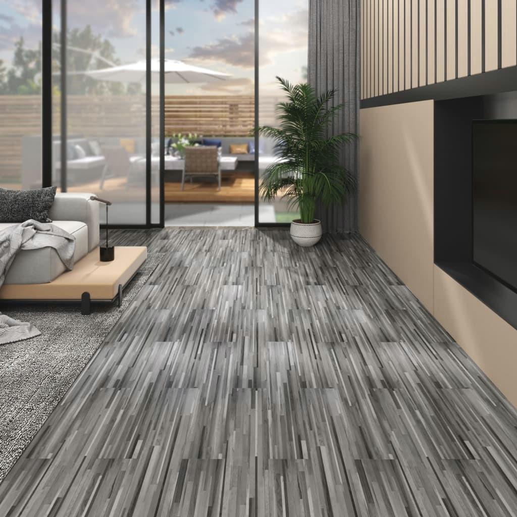 Self-Adhesive PVC Flooring Planks - 4.46 m², 3mm Thick, Stylish Striped Grey Design