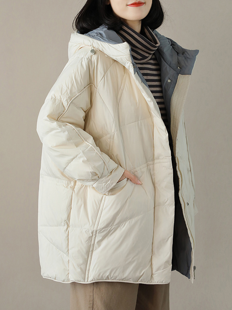 ฤดูหนาวลงเสื้อแจ็คเก็ตสตรีลําลองหลวมHoodedลงพายหนาเป็ดสีขาวลงเสื้อผู้หญิงลงเสื้อแจ็คเก็ตผู้หญิง