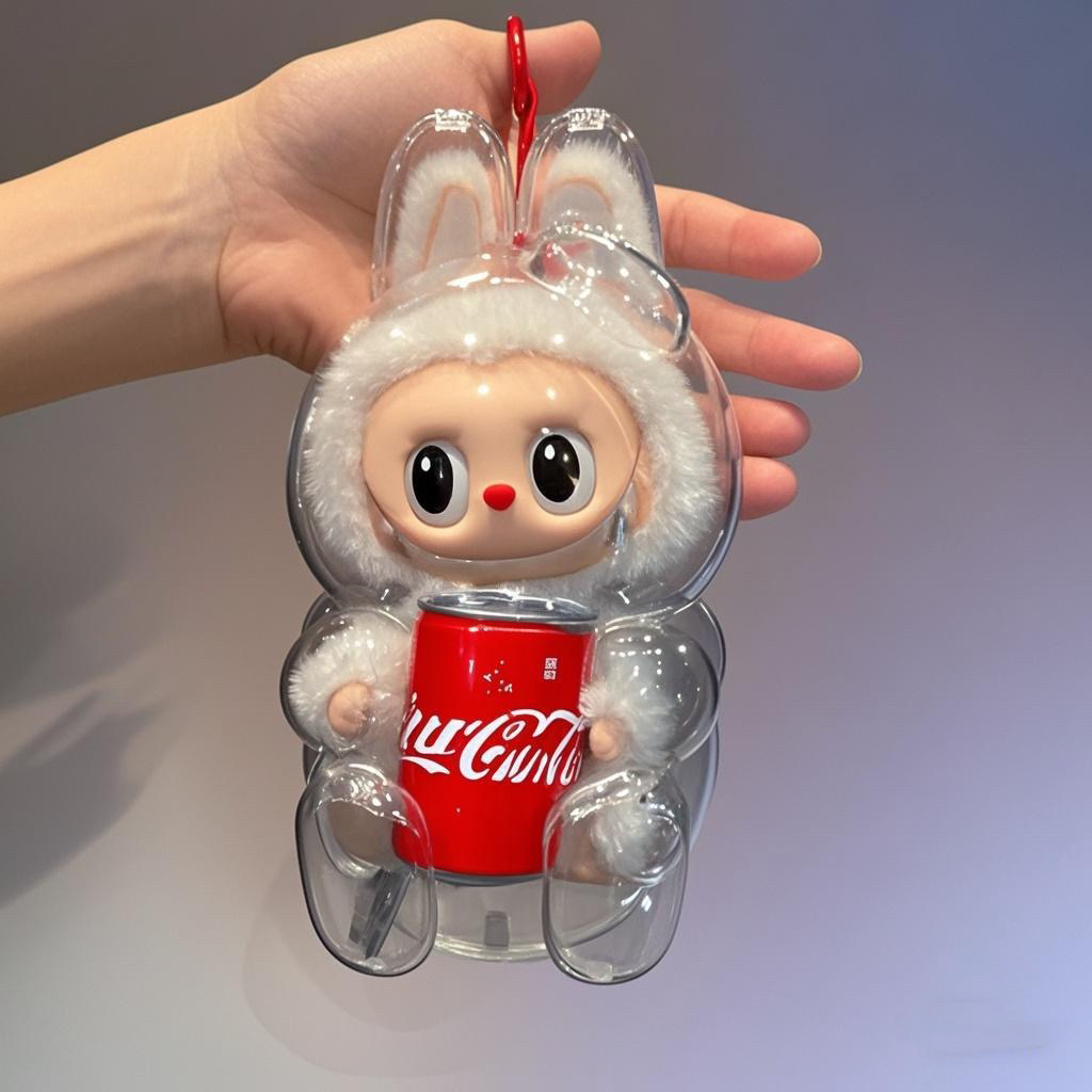 1 szt. Przezroczysta osłona ochronna do LABUBU Coca Cola Happy Factor, pyłoszczelna osłona, pudełko do przechowywania, dekoracja do zawieszenia na plecaku (bez lalki)