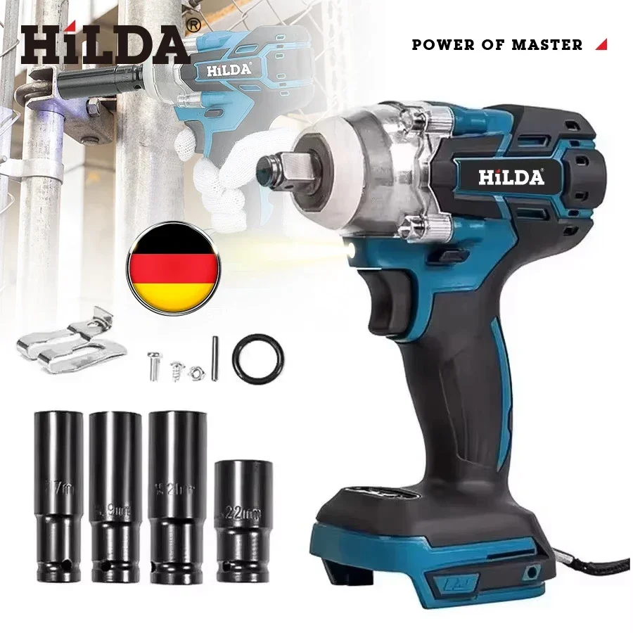 Chiave a percussione elettrica HILDA 18V chiave a bussola ricaricabile 1/2 Cordless senza batteria impatto ad alta potenza nella riparazione dell'auto