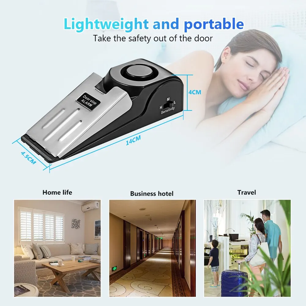 2 Pack Wireless Door Stop Alarm System 125dB Loud Home Security Anti-Theft Door Block System Portable Doorstop Preasure Alarm