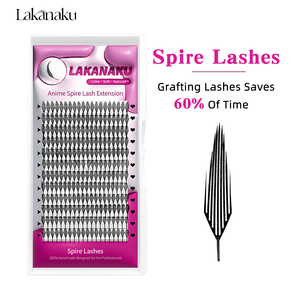LAKANAKU Manga Аниме Spire Наращивание ресниц в форме пера 0,07 мм C/D/CC Curl Mix 8-15 мм 9-13 мм Кашемировые готовые веерные ресницы