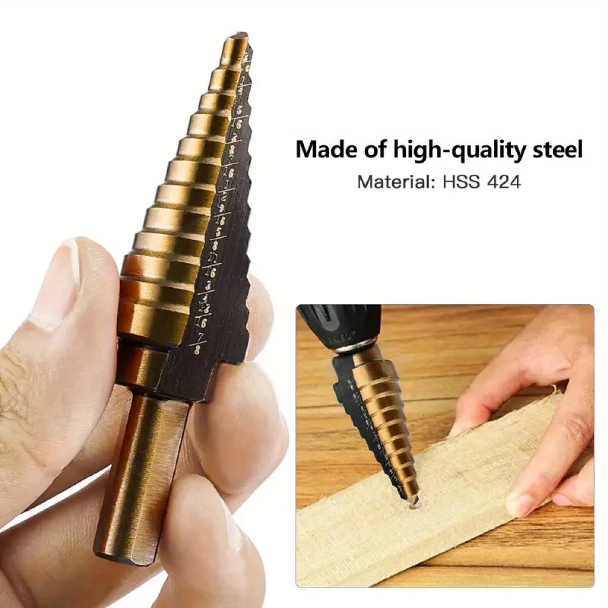 5-piece HSS cobalt stepped drill bit kit, porous 50 size cobalt titanium conical drill bit core, aluminum shell
