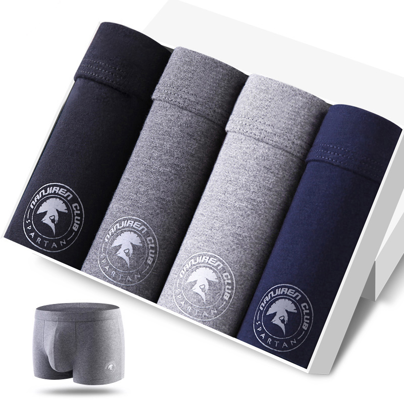 Men's Sexy Roupa Interior de Algodão, Boxers Respirável, Boxershorts Sólido, Cuecas Masculinas, Calcinhas Marca, 4pcs