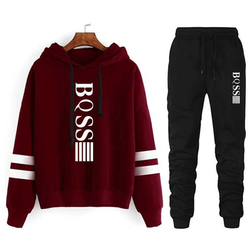 Chándal de calidad para mujer, sudaderas a rayas, moda para correr, con capucha, informal, deportes al aire libre, comodidad, pantalones de chándal diarios, Otoño Invierno